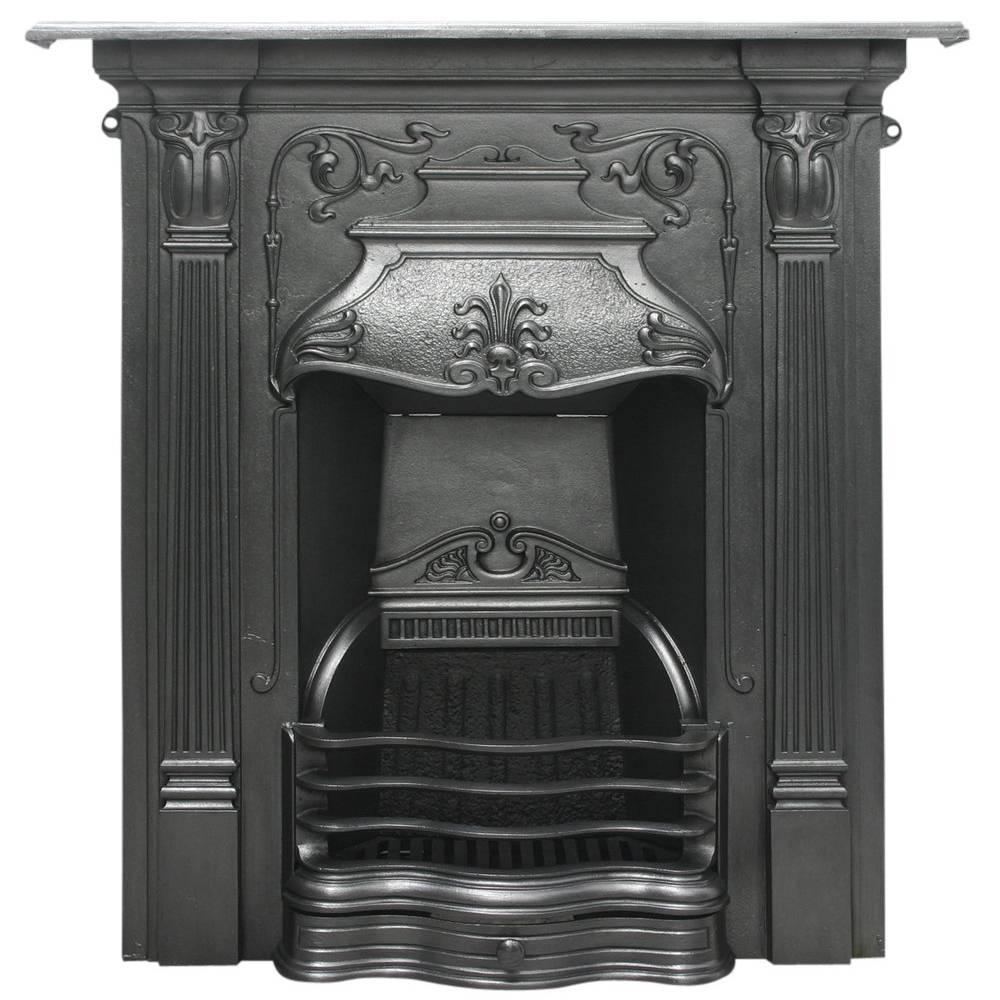 Antique Edwardian Art Nouveau Cast Iron Combination Fireplace