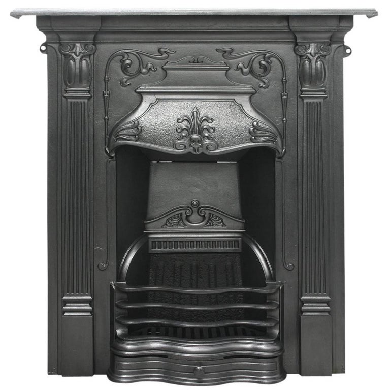Antique Edwardian Art Nouveau Cast Iron Combination Fireplace at 1stDibs