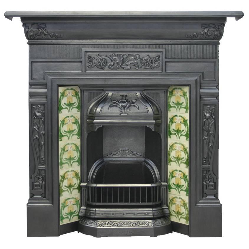 Reclaimed Edwardian Art Nouveau Cast Iron Combination Fireplace
