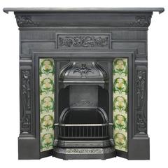 Antique Reclaimed Edwardian Art Nouveau Cast Iron Combination Fireplace