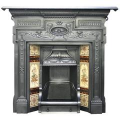 Antique Victorian Cast Iron and Tiled Combination Fireplace