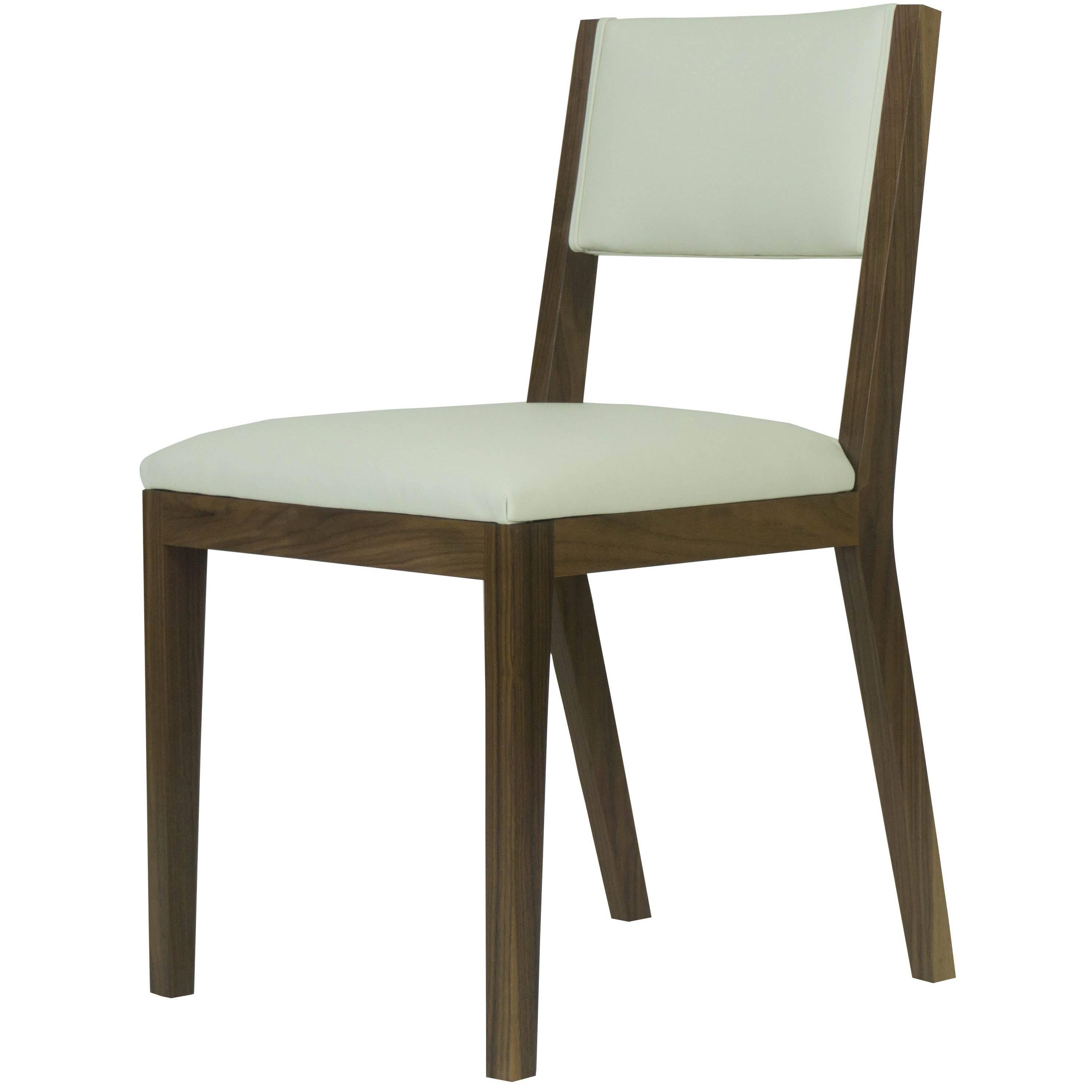 Scandinavian Modern Walnut and Cream Leather Dining Chair For Sale