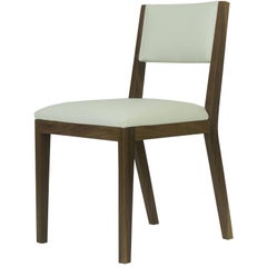 Vintage Scandinavian Modern Walnut and Cream Leather Dining Chair