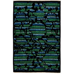 One-of-a-Kind Patterned & Floral Wool Hand-Knotted Area Rug, Onyx, 4' 2 x 6' 2