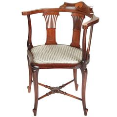 Antique Edwardian Mahogany Inlaid Corner Chair