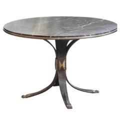 Mid-Century Marble-Top Steel Base Round Side Table, France