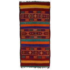 Vintage Berber Moroccan Kilim with Tribal Boho Chic Style, Moroccan Gallery Rug 11