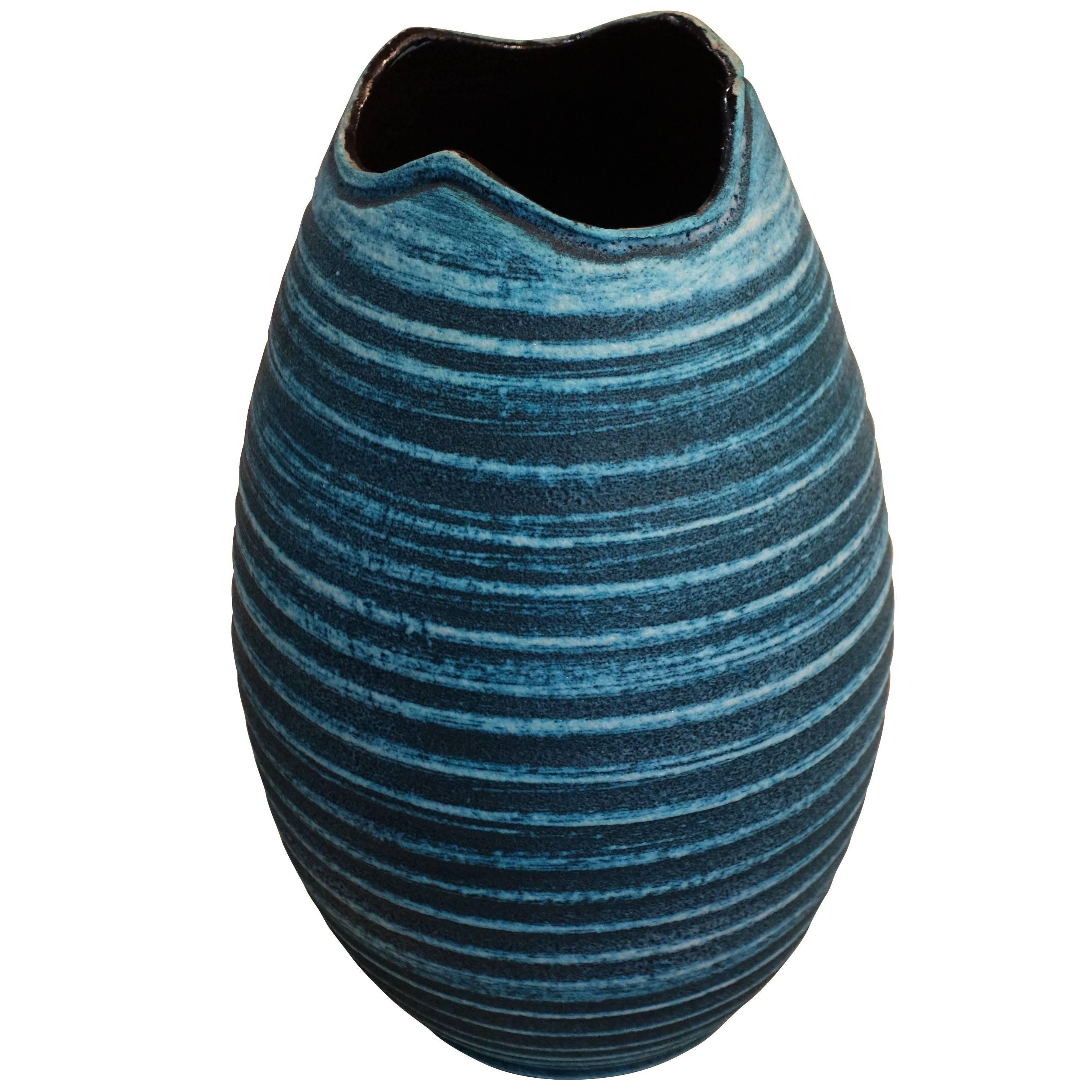 Accolay Blue Vase, France, Mid-Century