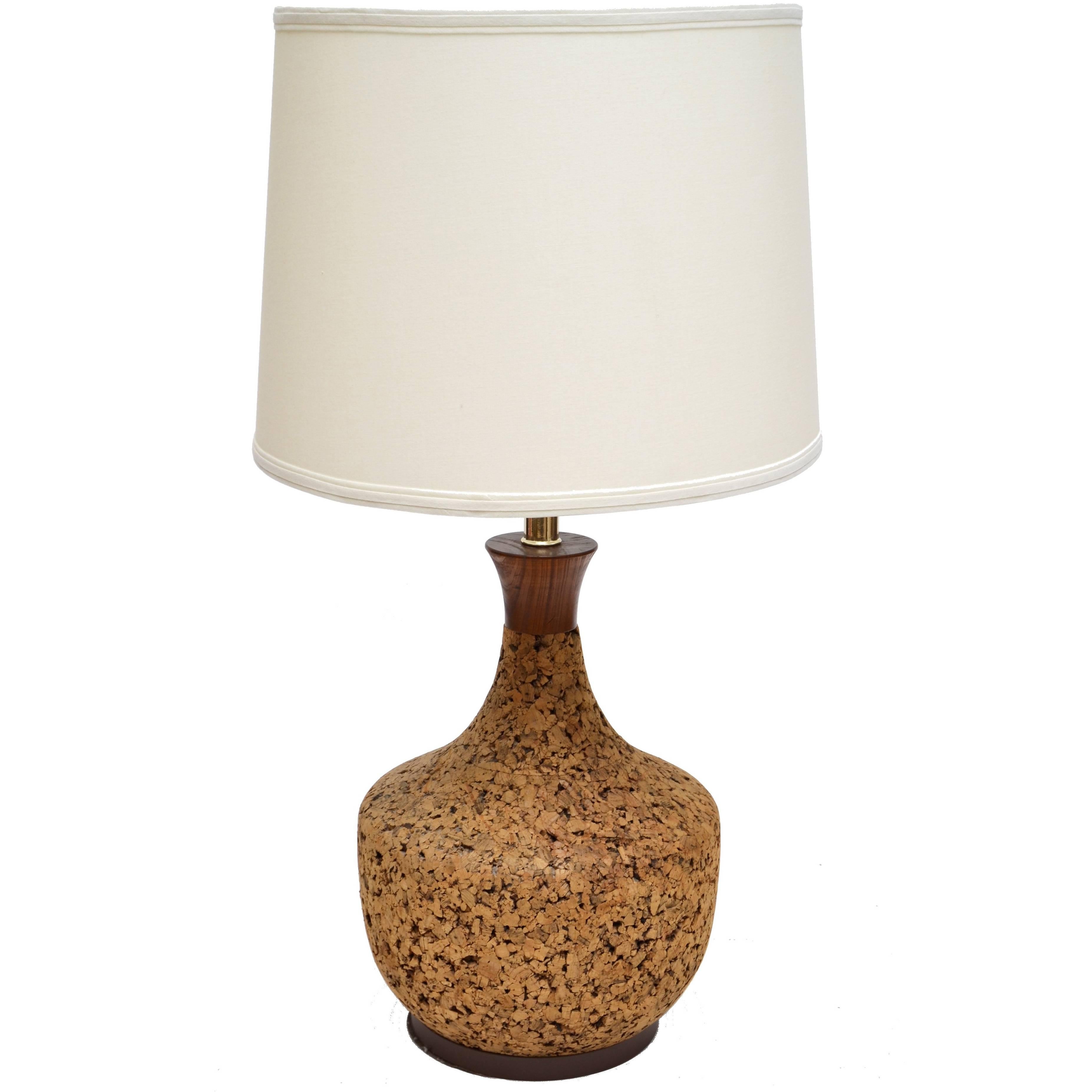 Danish Modern Cork and Teak Table Lamp, 1960s For Sale at 1stDibs