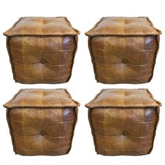 Four Vintage Tufted Leather Ottomans 6