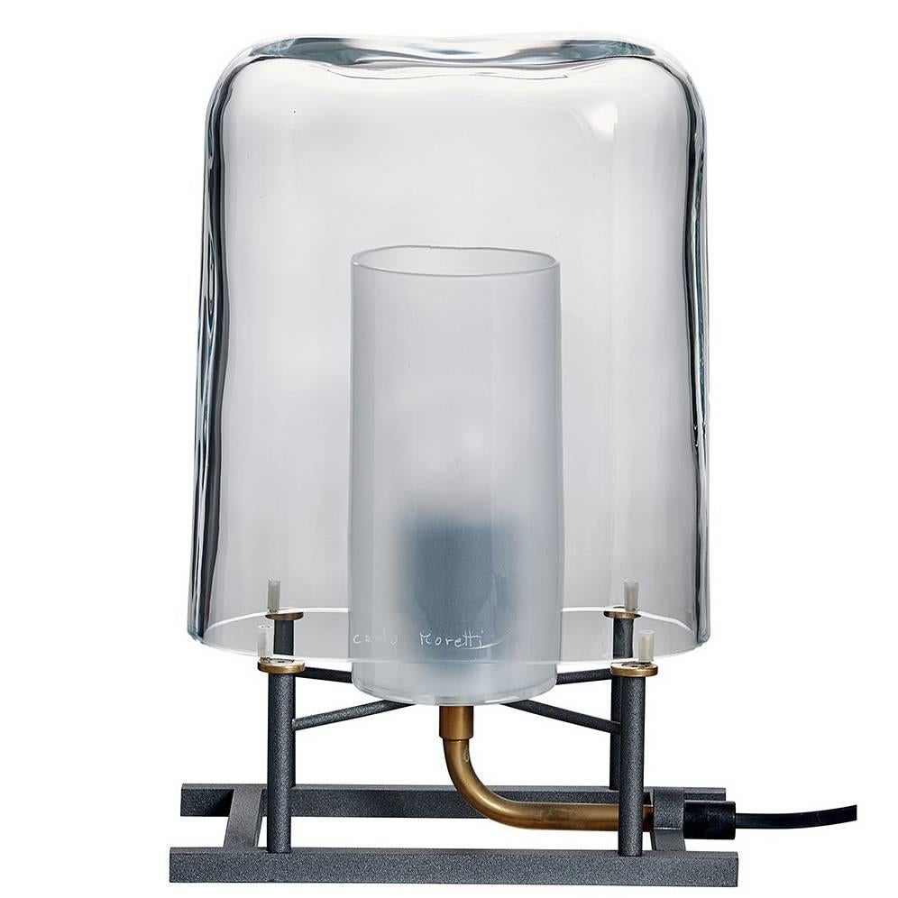 Zeitgenössische Tischlampe aus mundgeblasenem, klarem Muranoglas von Efra Carlo Moretti im Angebot