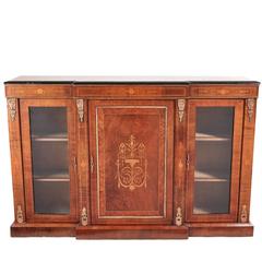 Victorian Burr Walnut Inlaid Breakfront Credenza