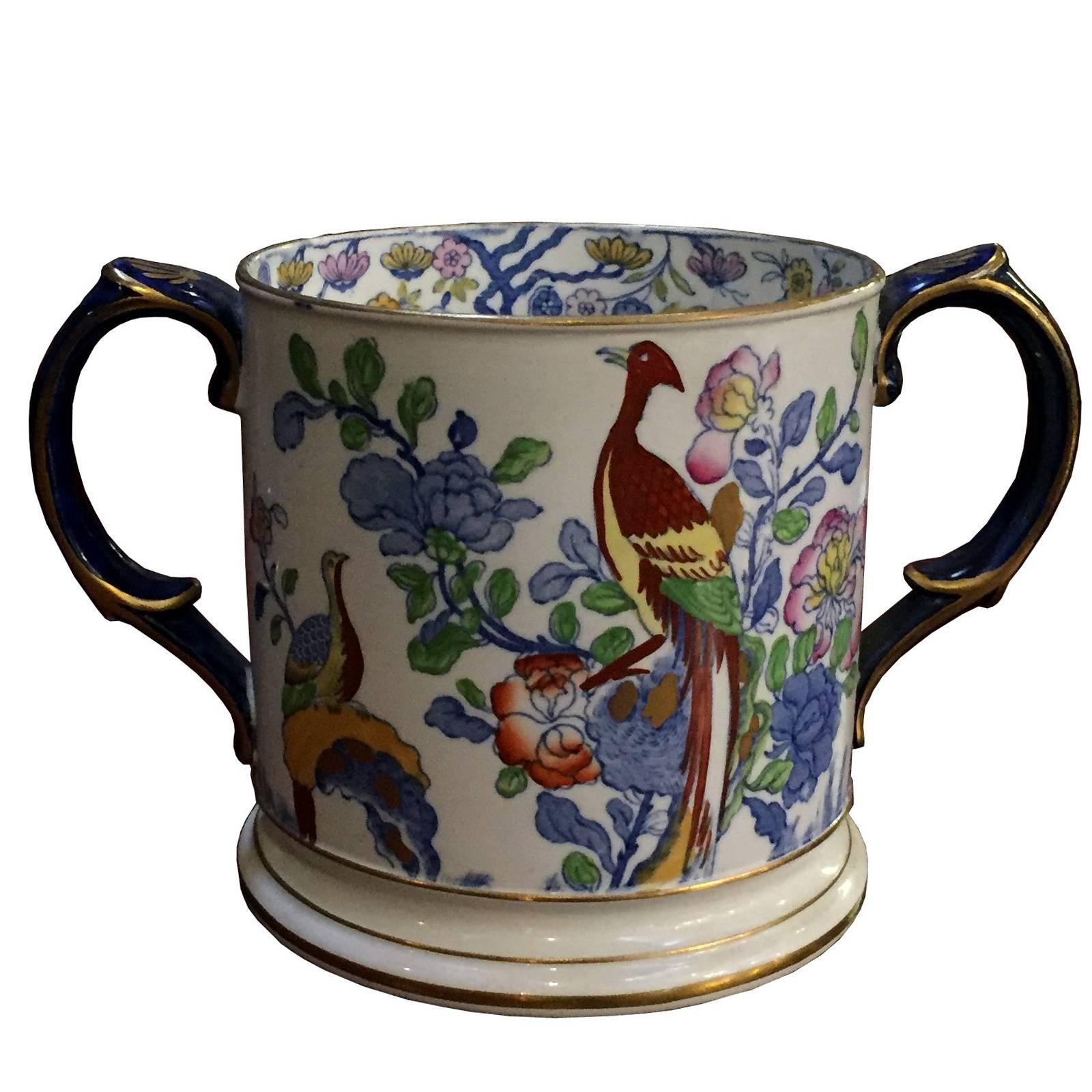 Antique Large Masons Ironstone China Two Handled Cup, circa 1800 For Sale