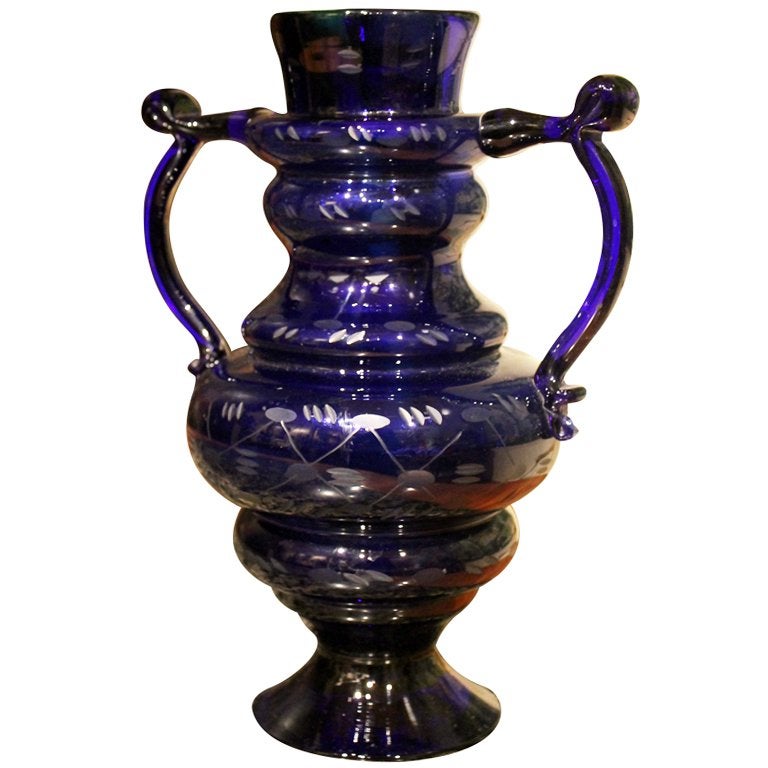 Carlston Ware Globe Shape Cobalt Blue Vase Gold Decorated For Sale at