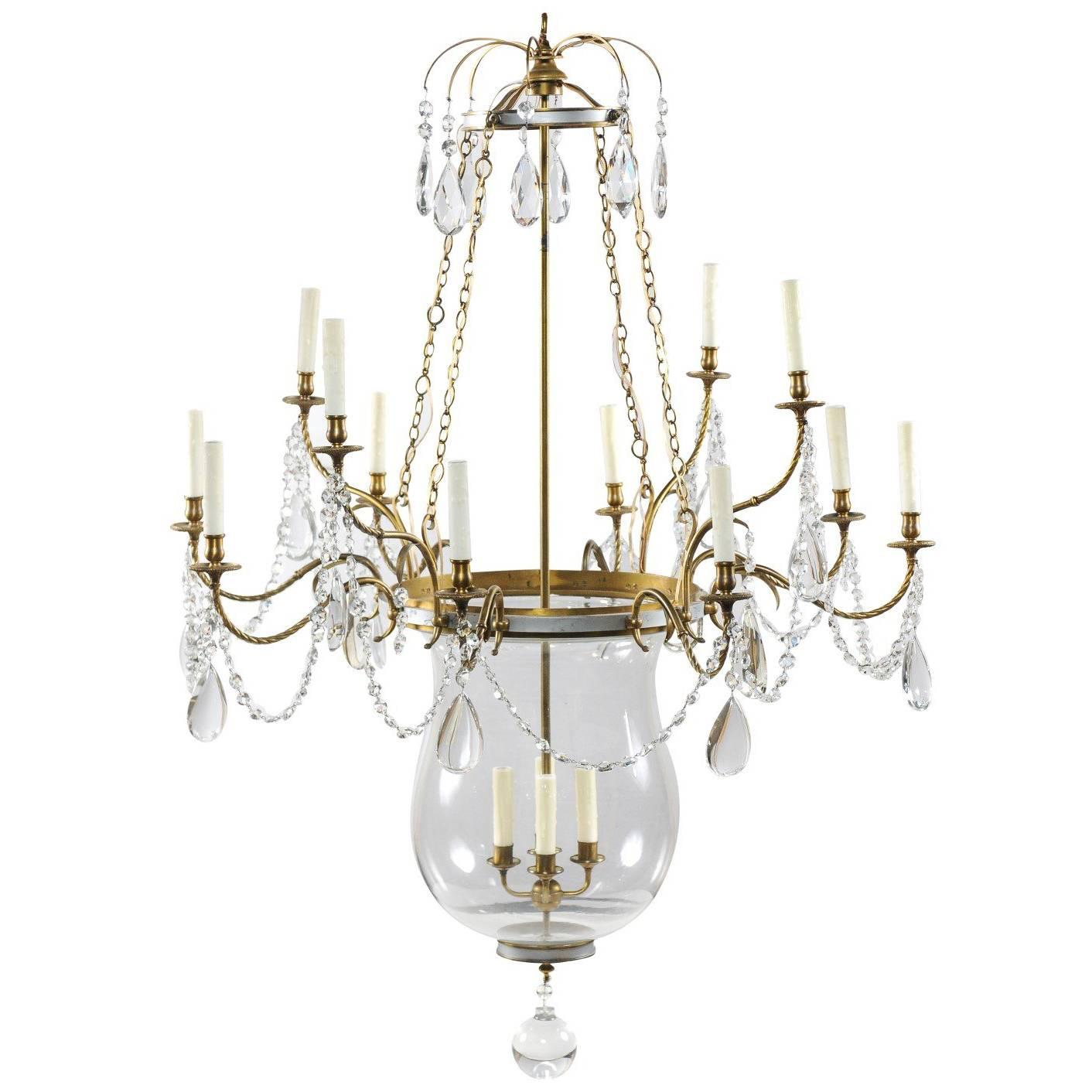 Attributed to Maison Jansen Jumbo Bronze and Steel Bell Jar Chandelier