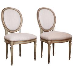 Set of Four of Grey Painted Oval Back Armless, 19th Century Italian Chairs