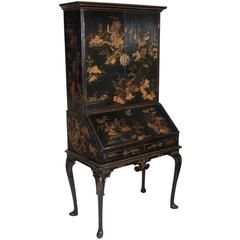 Antique Genuine Early 18th Century Chinoiserie Japanned Bureau Bookcase