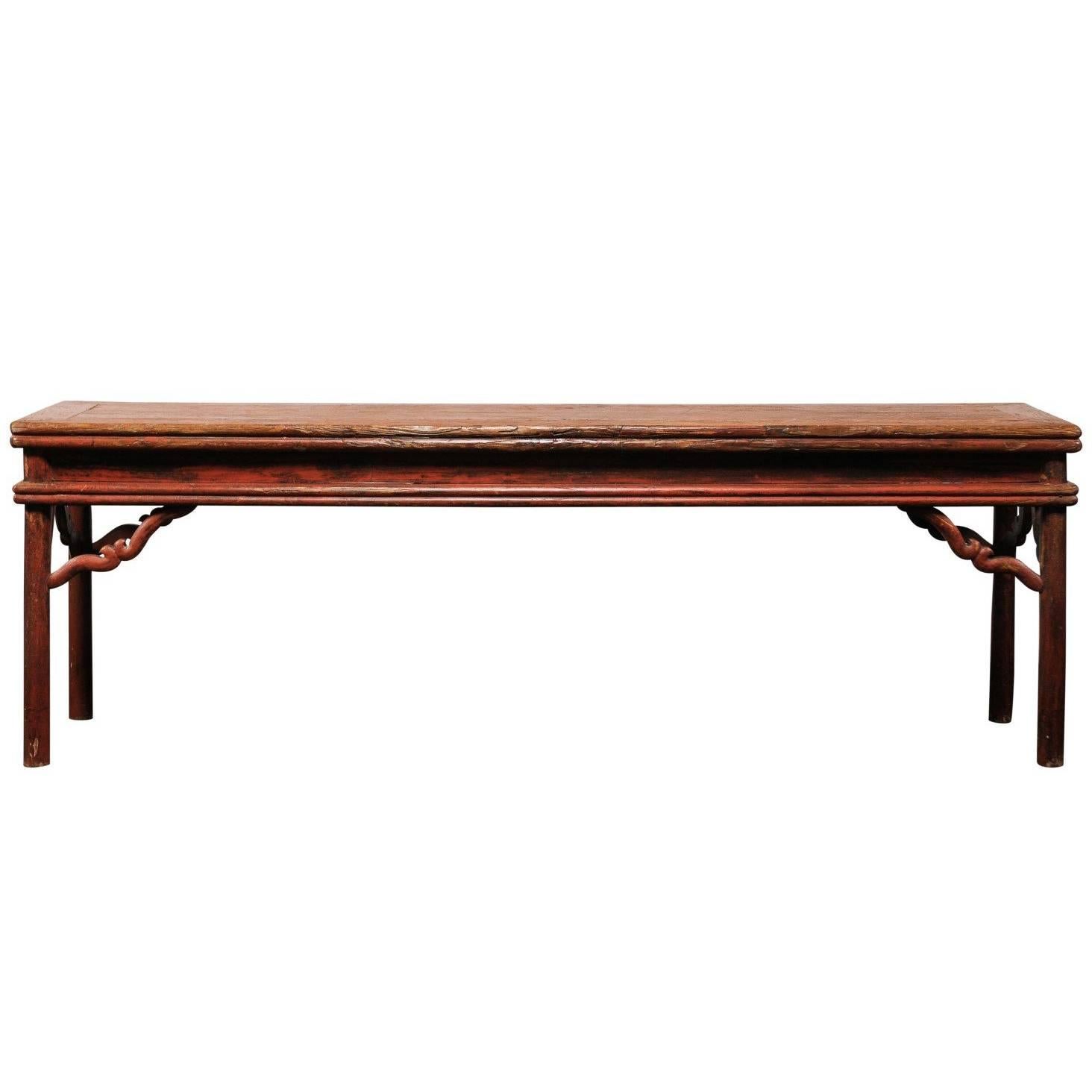 Chinese Very Long Sensational Old Lacquer Red Console Table, circa 1920