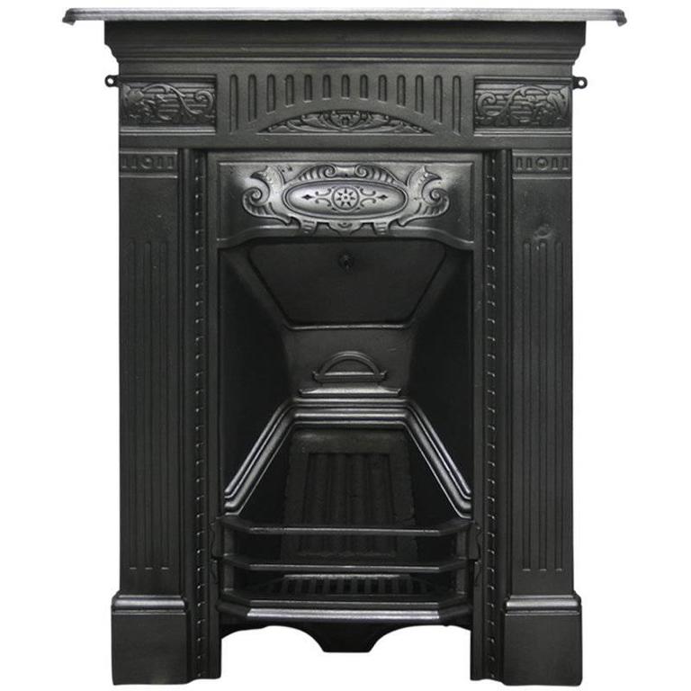 Antique Edwardian Cast Iron Art Nouveau Bedroom Fireplace