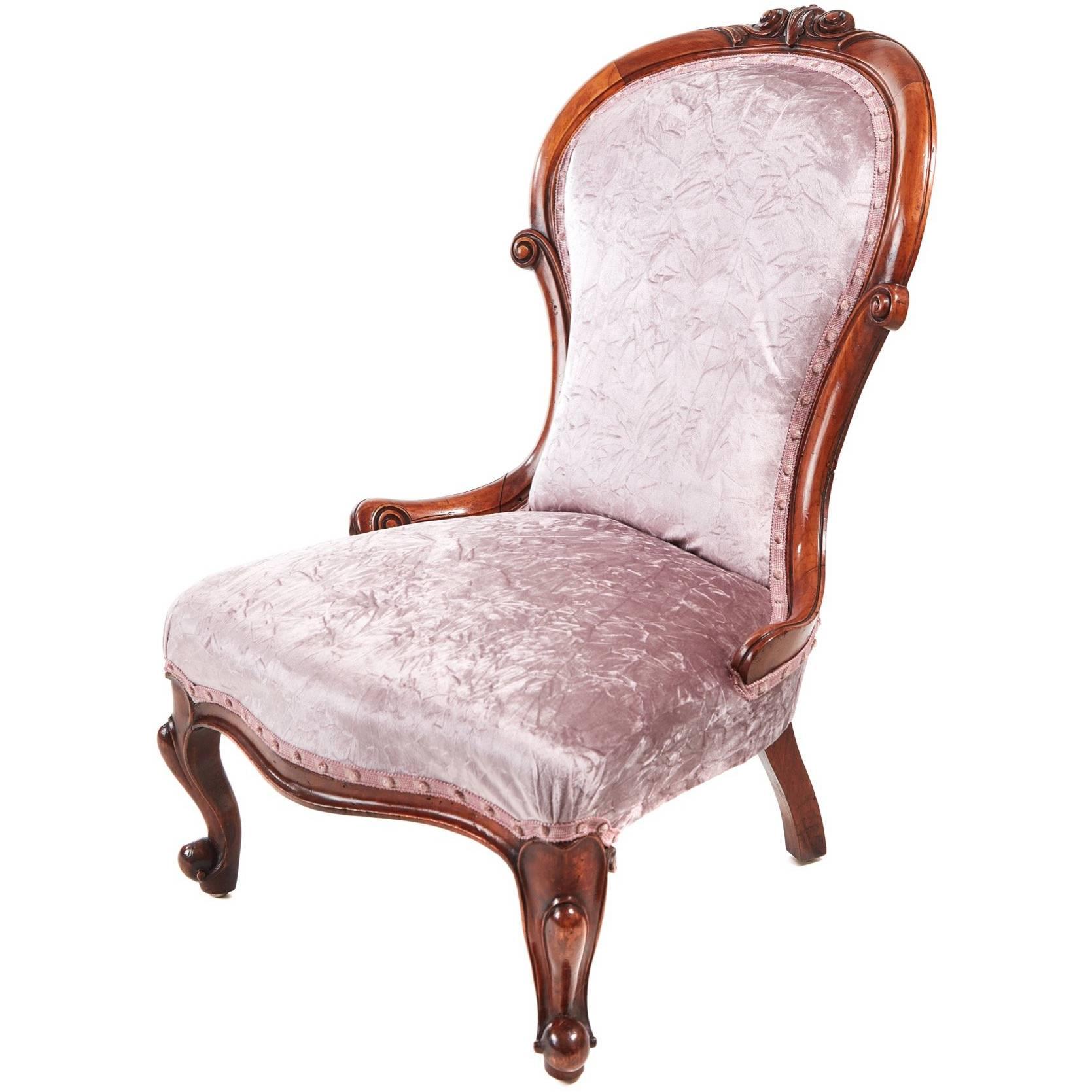 Victorian Carved Walnut Cabriole Leg Ladies Chairs For Sale