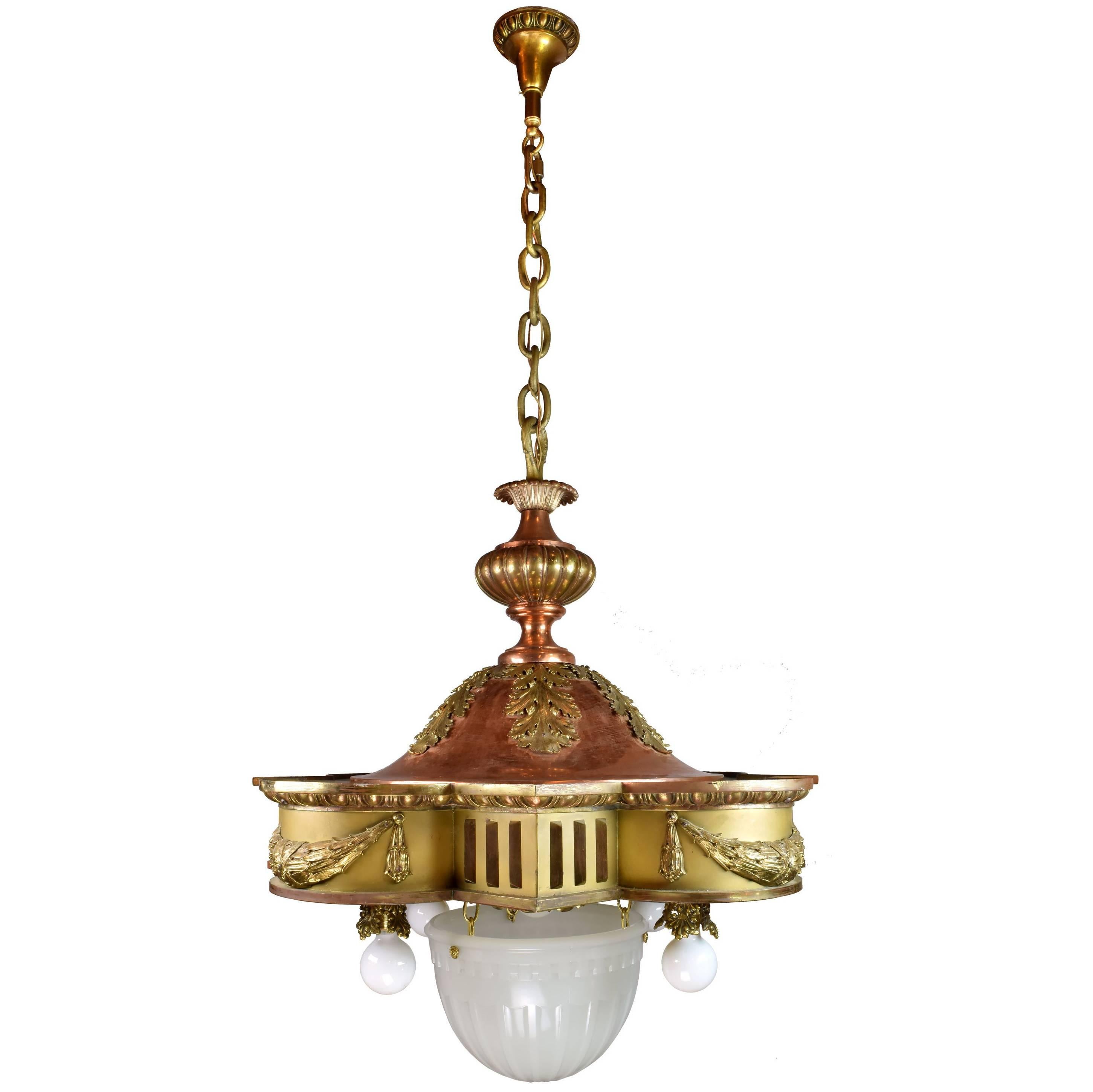 Brass and Copper Theater Light with Glass Bowl