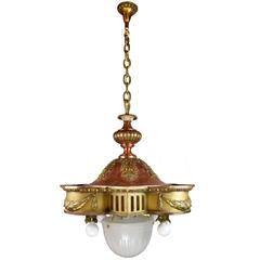 Brass and Copper Theater Light with Glass Bowl