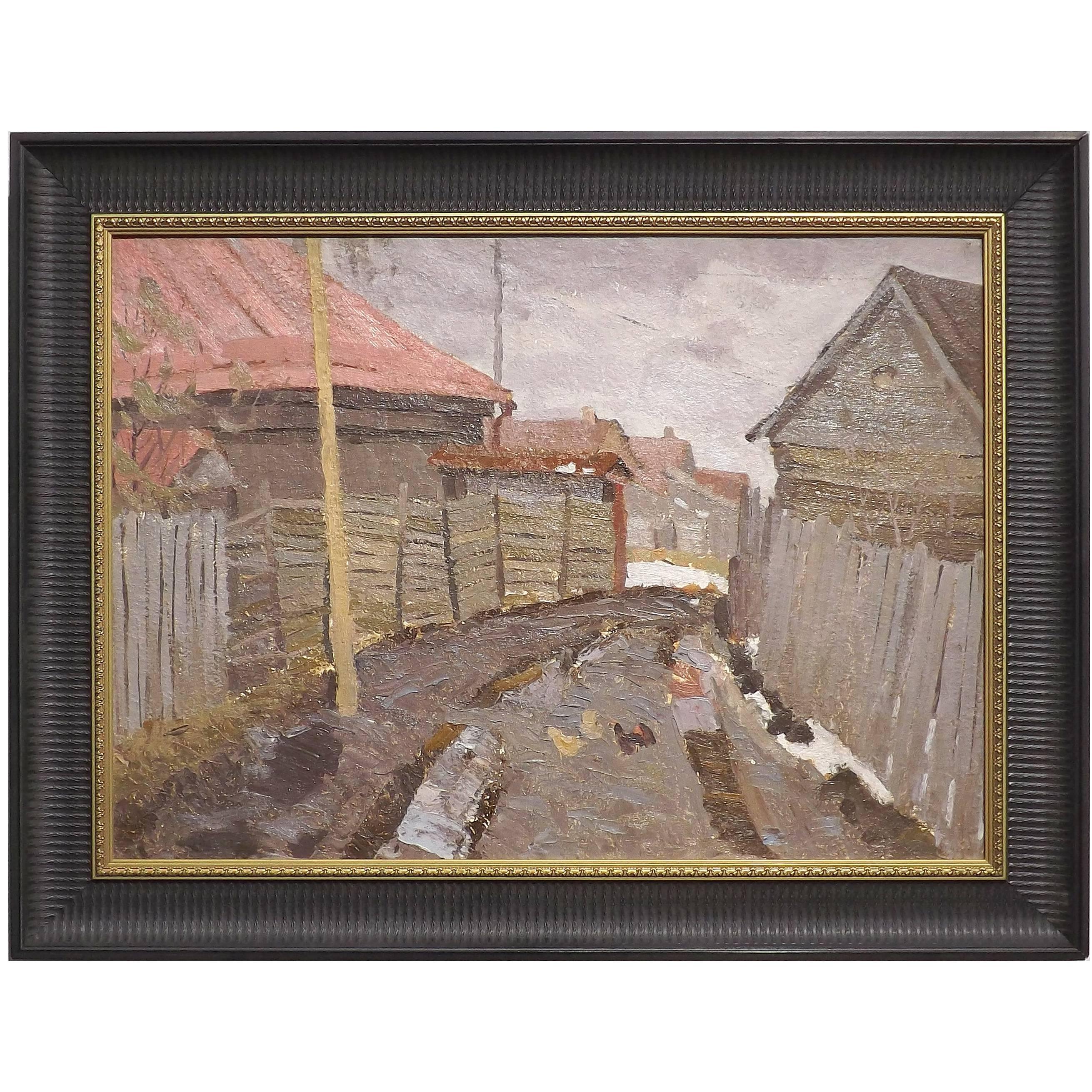 'Last Snow' Original Oil by Russian Nikolai Modorov, Dated 1960 For Sale