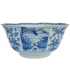 Antique Blue and White Chinese Bowl Large Kangxi Punch Bowl