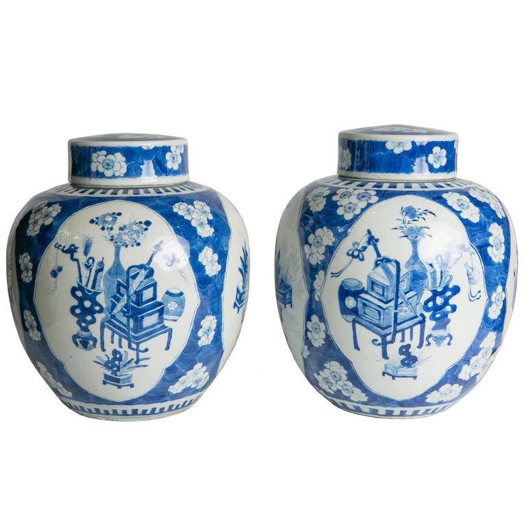 Blue and White Ginger Jars Pair of Antique Chinese at 1stDibs antique