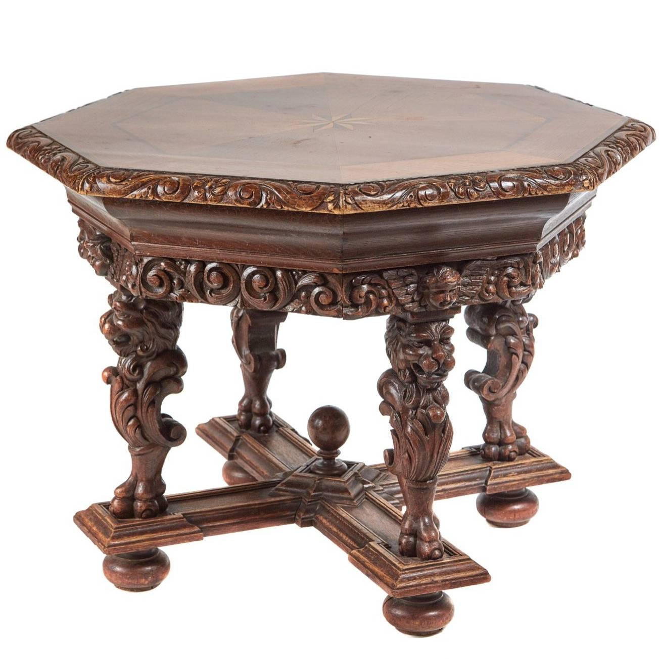 Unusual Carved Oak and Walnut Centre Table