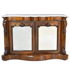 Antique 19th Century English Console Cabinet in Rosewood w/ Marble Top & Mirrored Panels