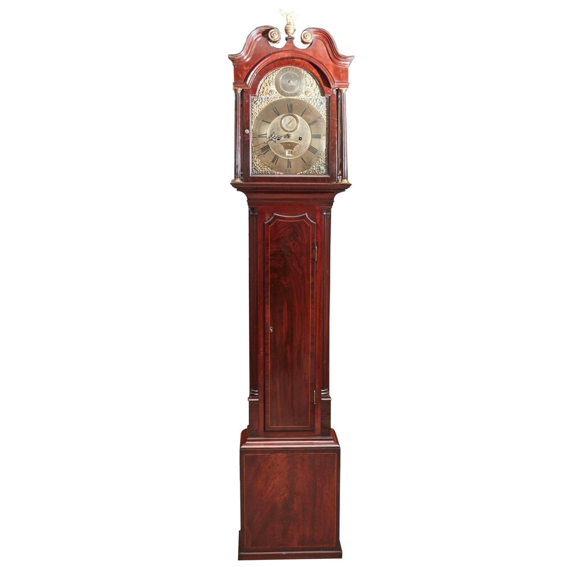 Mahogany Inlaid Brass Face 8 Day Grandfather Clock