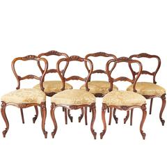 Antique Fine Set of Six Victorian Carved Walnut Dining Chairs