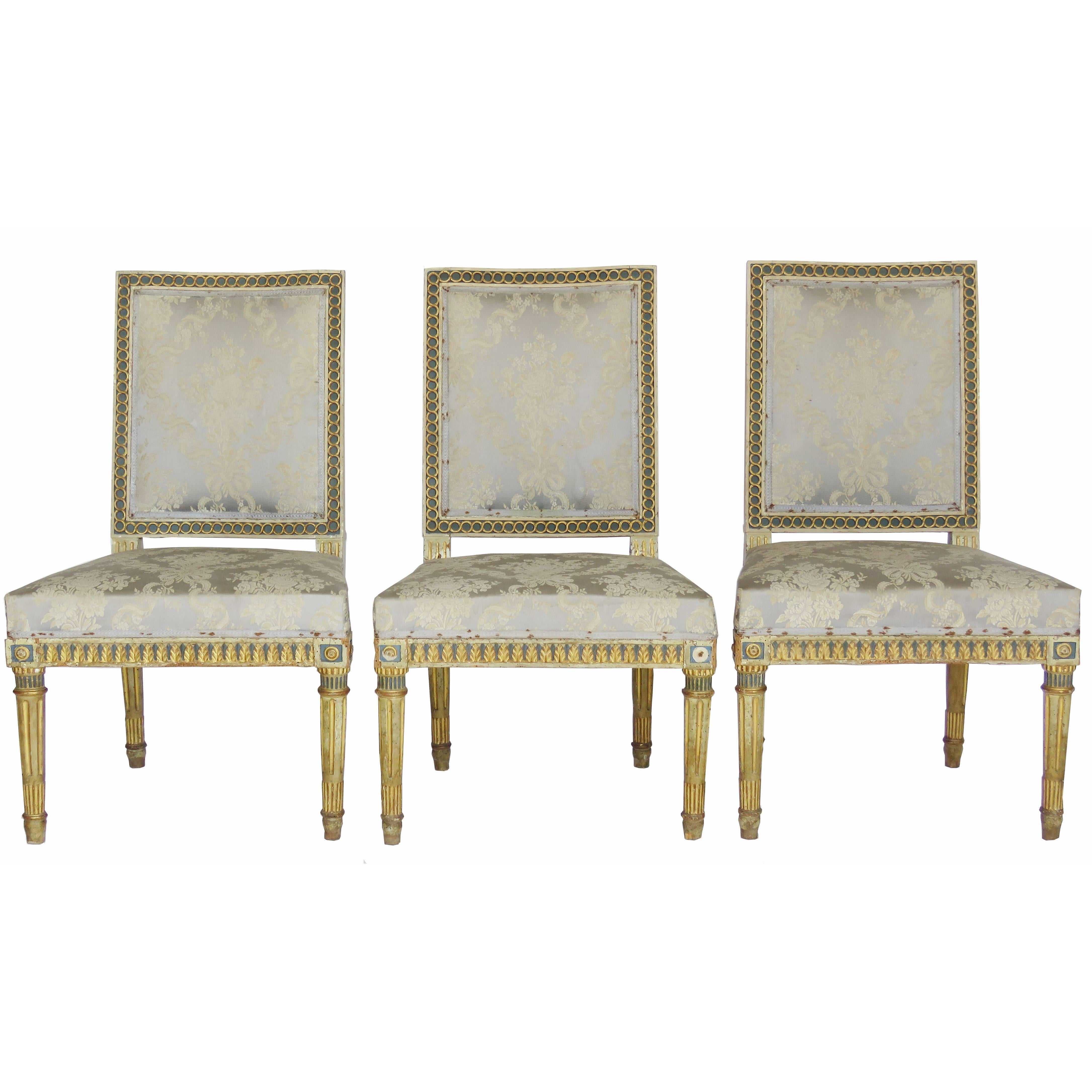 Set of Three Giltwood Louis XVI Style Chairs For Sale