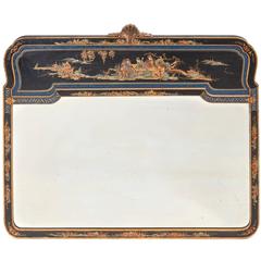 Queen Anne Style Chinoiserie Lacquered Decorated Wall Mirror