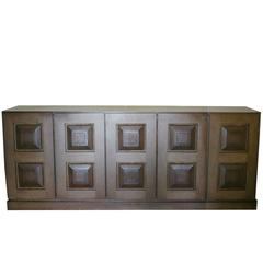 Large Oak Brutalist Credenza, 1970s