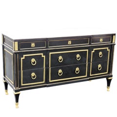 Jansen Style Ebonized and Brass Marbletop Commode