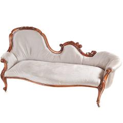 Antique Victorian Carved Solid Walnut Chaise Lounge