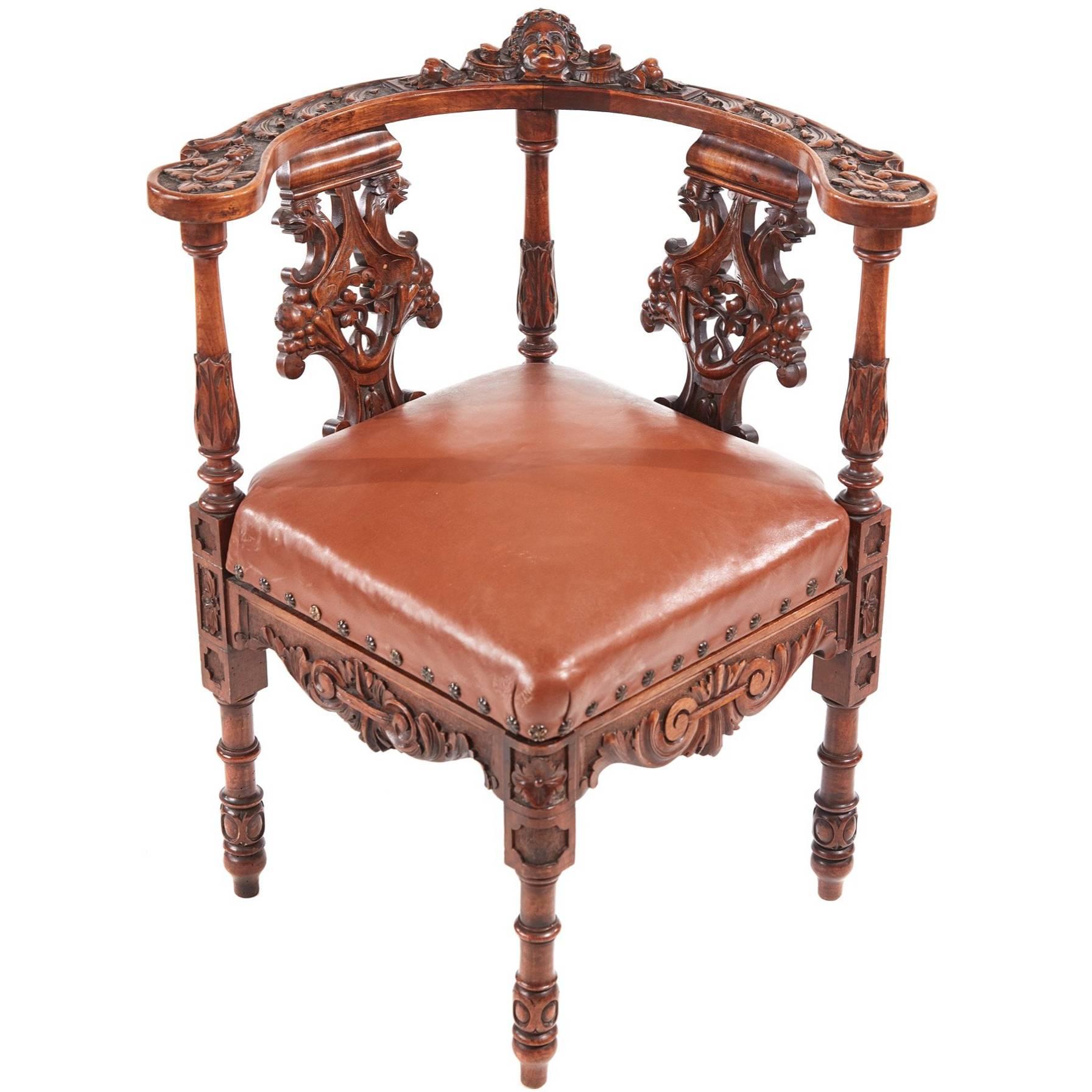 Fine Carved Walnut Corner Chair