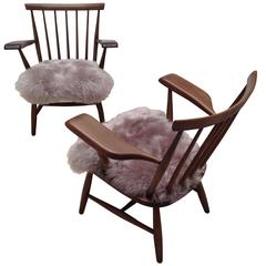 Four Beautiful Scandinavian Armchairs with New Sheepskin, Anno, 1960s 12
