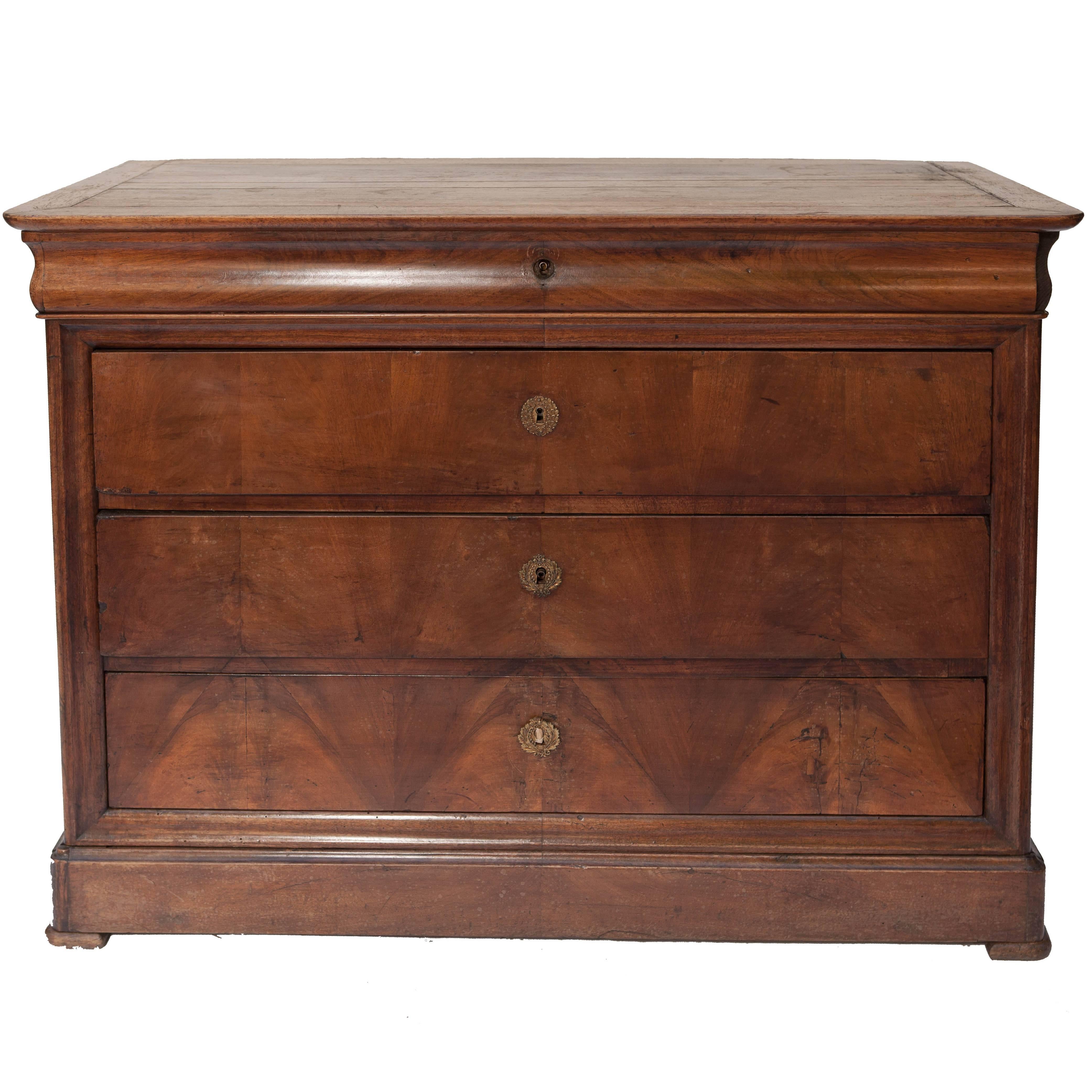 French Louis-Philippe Style Walnut Commode with Drawers and Pull-Out Desk