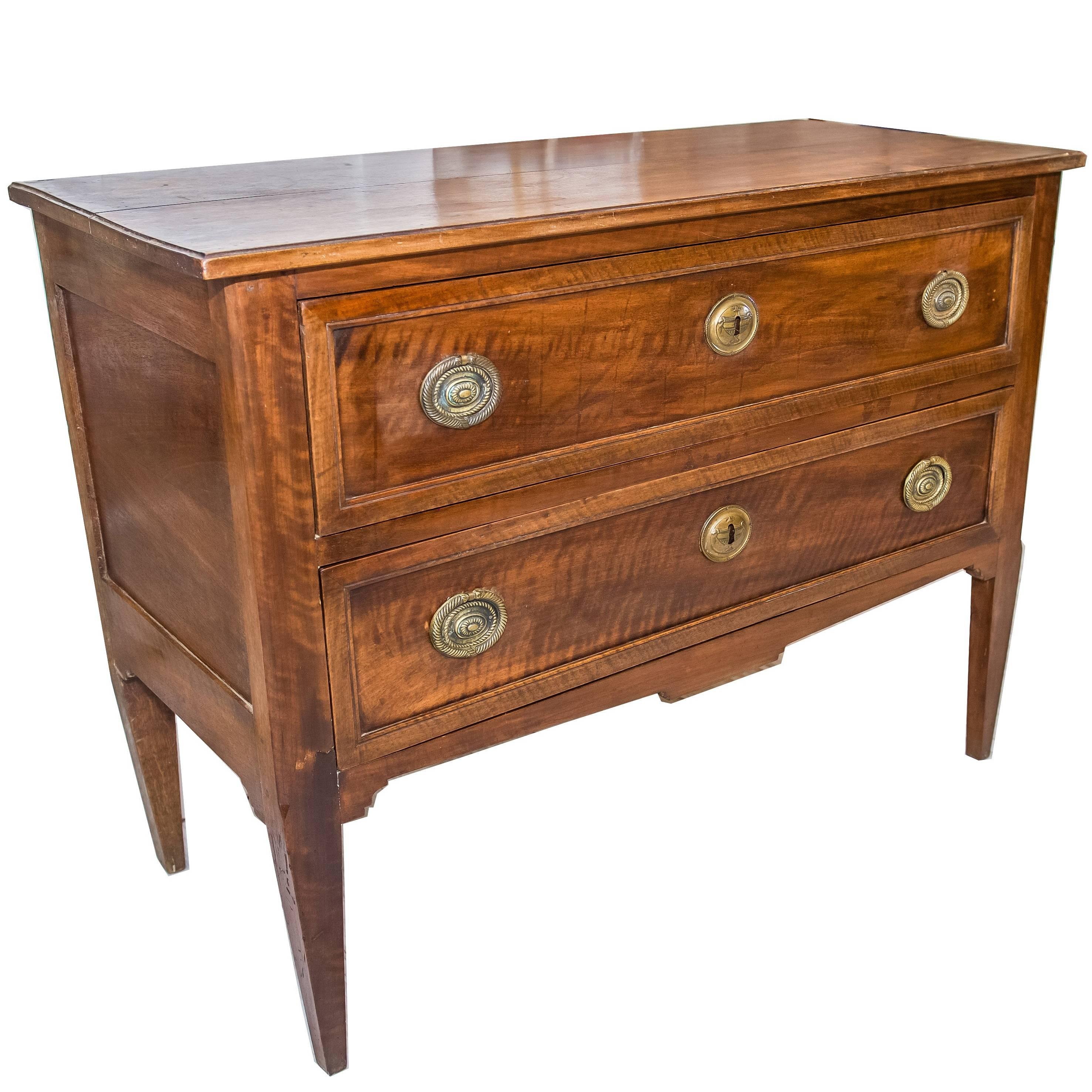 French Louis XVI Style Walnut Commode Sauteuse with Two Drawers and Tapered Legs