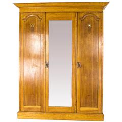 Antique Armoire Triple Mirror Oak Arts & Crafts Wardrobe, Scotland, 1910 2