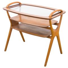 Danish Teak and Glass Side Table Dry Bar with Removable Glass Tray