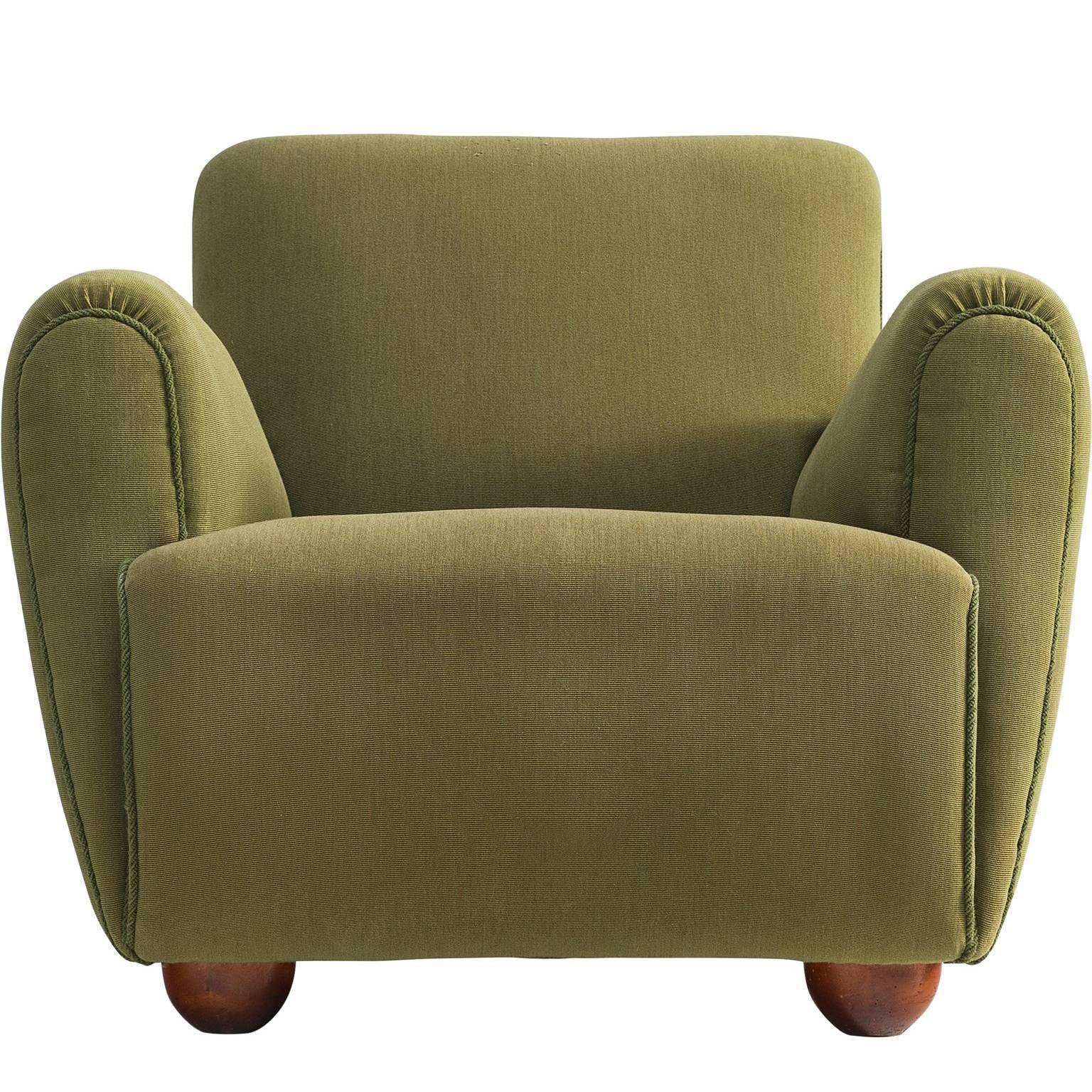 Sturdy Olive Green European Armchair, 1950s