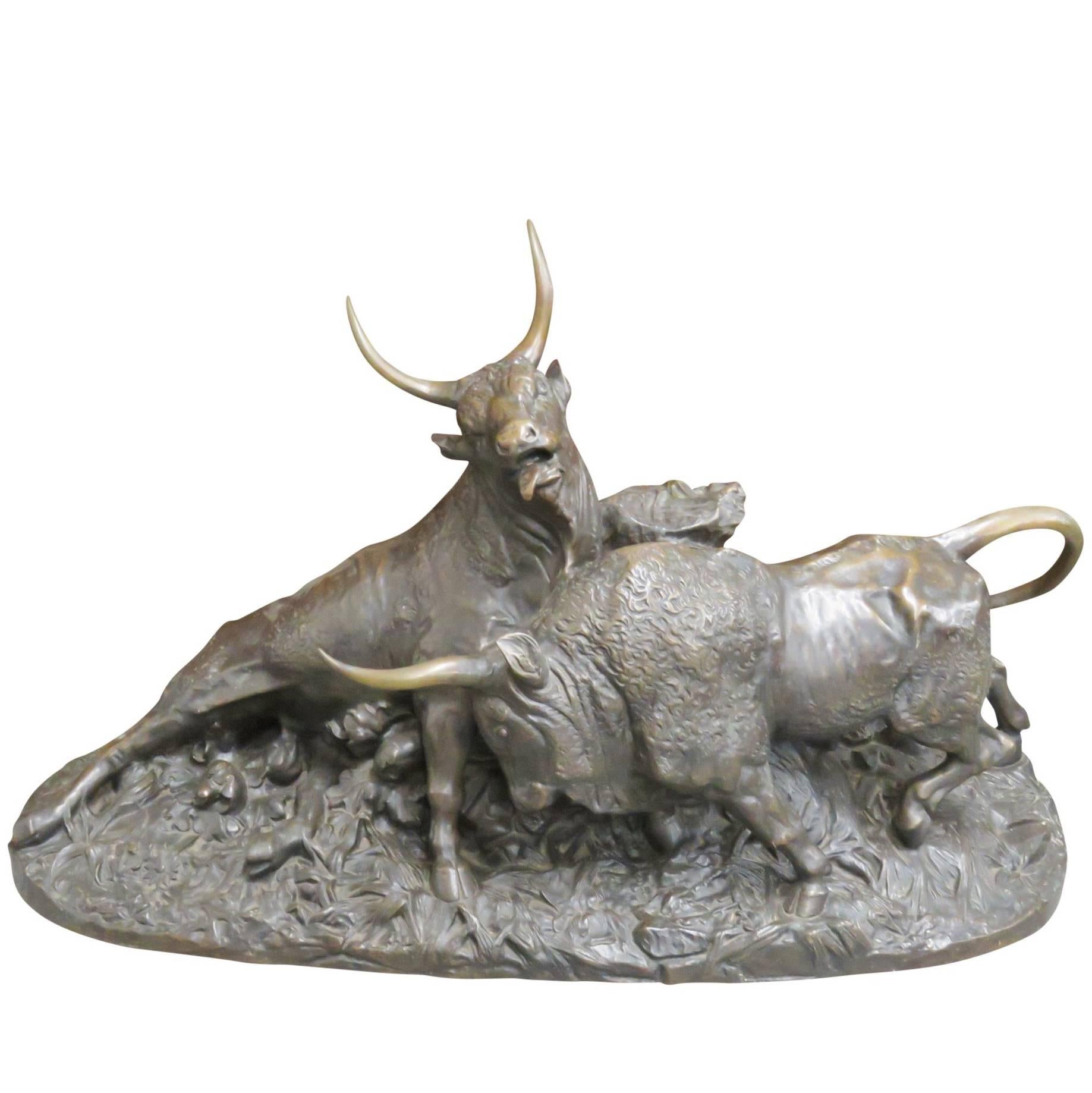 Clesinger Combat De Taureaux Bronze Bull Statue