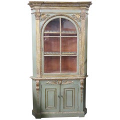 18th Century Empire Style Distressed Painted Corner Cabinet