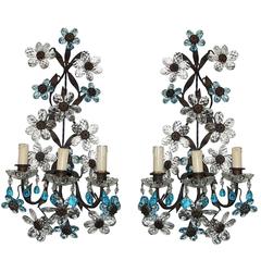 Aqua Blue Maison Bagues Style Three-Light Sconces 1