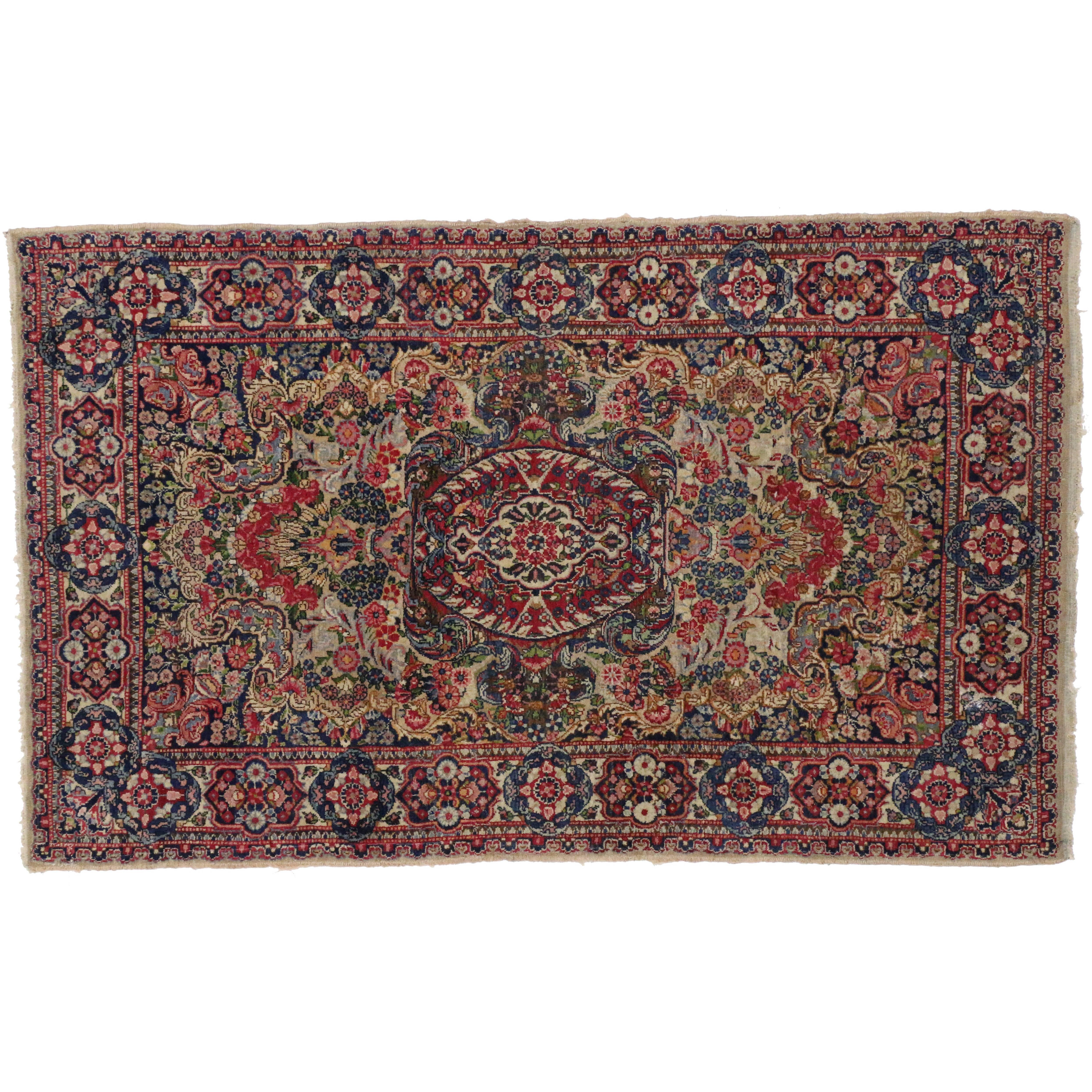 Antique Persian Kerman Rug with French Rococo Style, Small Persian Accent Rug