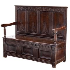 Antique 17th Century and Later Carved Oak Box Settle